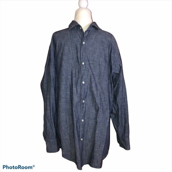 LANDS END Traditional Fit Cotton Blue Button Down Long Sleeve Shirts Sz 16.5 - Picture 1 of 8